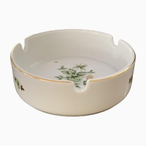 Porcelain Ashtray with Green Floral Pattern from Hollóháza, 1960s