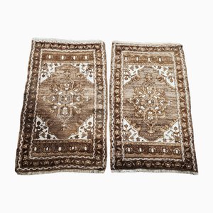 Traditional Handwoven Wool Oushak Yastik Bath Mats, Set of 2