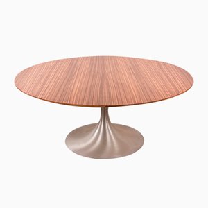 Large Round Coffee Table with Brushed Aluminum Tulip Foot and Zebrano, 1960s