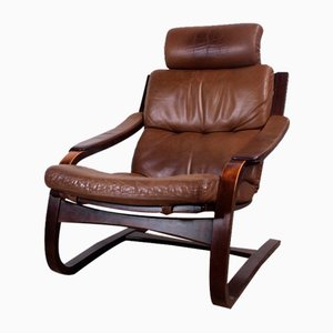 Leather Lounge Chair by Åke Fribytter by for Nelo Möbel, Sweden, 1970s