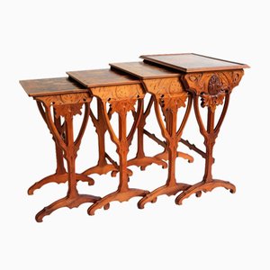 Art Nouveau Nesting Tables in Walnut by Emile Galle Thistle, 1905, Set of 4