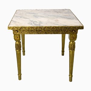 Table d'Appoint Carrée Style Louis XVI en Laiton et Marbre, France, 1960