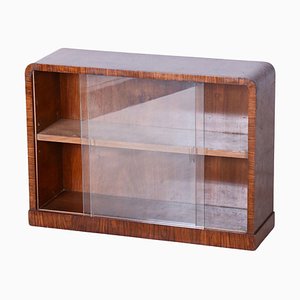 Small Art Deco Display Bookcase in Walnut and Glass, 1930s