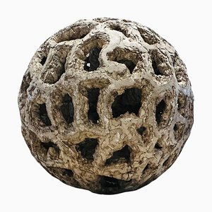 French Artist, Round Volcanic Rock Abstract Sculpture, 1960s, Terracotta