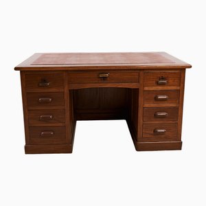 Nine-Drawer Desk with Crocodile Effect Leather Top, 1920s-1940s