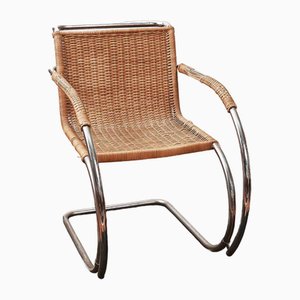 Modern MR20 Armchair in Wicker and Chromed Metal attributed to Ludwig Mies Van Der Rohe, 1960s