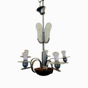 Chandelier with Silkscreened Glass Details, 1970s