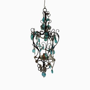 Iron and Glass Crystal Chandelier, 1940s