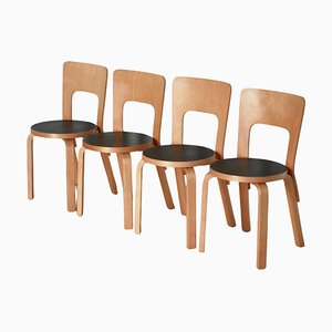 Vintage Model 66 Chairs in Laminated Birch by Alvar Aalto for Artek, 1960s, Set of 4