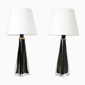 Mid-Century Crystal Glass Table Lamps by Carl Fagerlund for Orrefors, 1960s, Set of 2