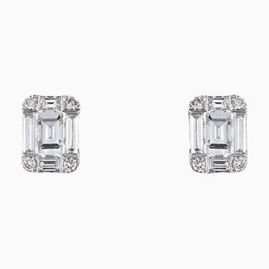 18 Karat White Gold Stud Earrings with Brilliant and Baguette Diamonds, Set of 2