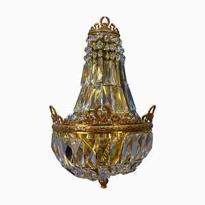 German Empire Style Crystal Glass and Brass Sconce by Palwa, 1960s