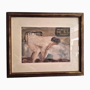 Pedro Mozos, Woman and Bed, Watercolor on Paper, 1960s, Framed