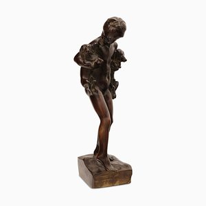 Peter Stammen, Girl with Dachshunds, 1910, Bronze