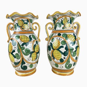 Anfore in ceramica dipinta e fatta a mano di Caltagirone, anni '80, set di 2