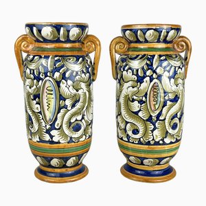 Ánforas de cerámica de Caltagirone pintadas y hechas a mano, años 80. Juego de 2