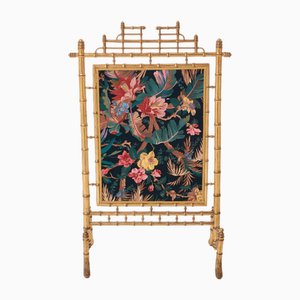 French Decorative Firescreen in Faux Bamboo and Giltwood, 1960s