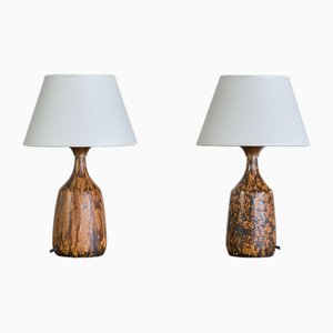 Swedish Glazed Stoneware Table Lamps by Gunnar Borg, 1960s, Set of 2