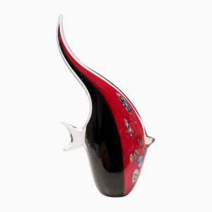 Figura decorativa a forma di pesce postmoderna in vetro di Murano nero e rosso, anni '80