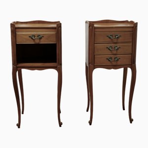 Petite French Cherry Wood Bedside Cabinets, 1890s, Set of 2