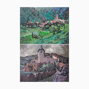 Llessui, Spain, 1970s, Oil Paintings on Canvases, Framed, Set of 2