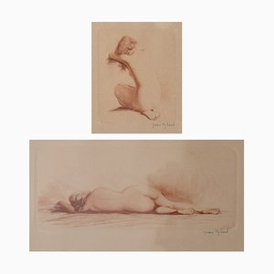 Jean Auguste Vyboud, Nude Life Studies, 1920s, Etchings, Set of 2