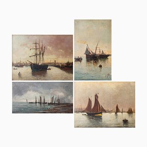 Escenas marinas, década de 1890, óleo sobre lienzos, Juego de 4