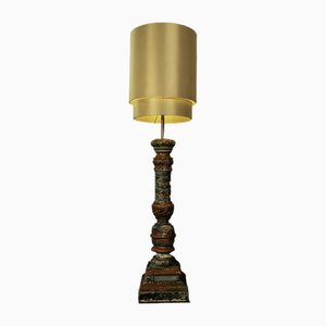 Pie de lámpara sueco con pantalla cilíndrica de seda Doupion