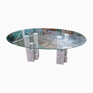 Dining Table with Two Feet in Carrare Marble, 1970s