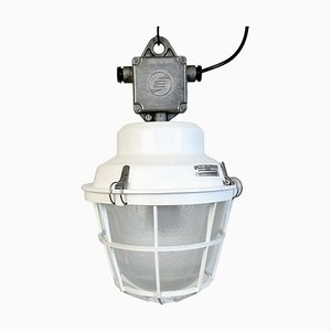 Lampe d'Usine Industrielle Blanche avec Grille en Plastique de Elektrosvit, 1990s