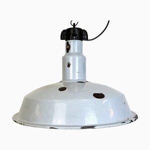 Large Industrial Grey Enamel Factory Lamp, 1950s