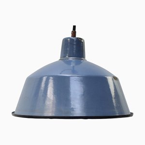 Lámpara colgante industrial vintage de fábrica esmaltada en azul