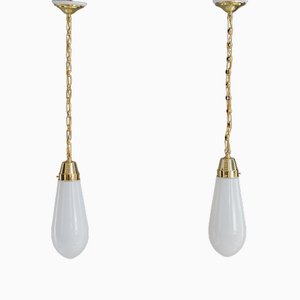 Art Deco Hanging Lamps with Original Glass Shades, Germany, 1920s, Set of 2