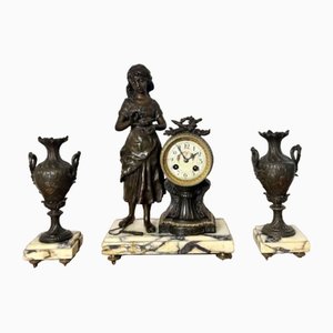 Victorian Clock Garniture, 1860s, Set of 3