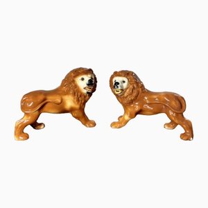 Large Victorian Staffordshire Lions, 1880s, Set of 2