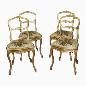 Louis XV Gilded Wooden Chairs, Set of 4
