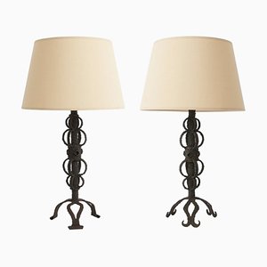 Brutalist Iron Table Lamps, 1940s, Set of 2