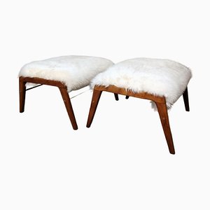 Vintage Italian Benches with Mongolian Sheepskin, 1950, Set of 2