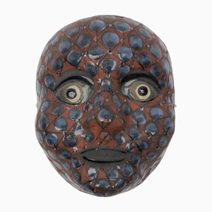 Maschera da parete Mid-Century moderna fatta a mano in ceramica di Dybdahl, anni '60