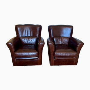 Vintage Leather Club Chairs, Set of 2
