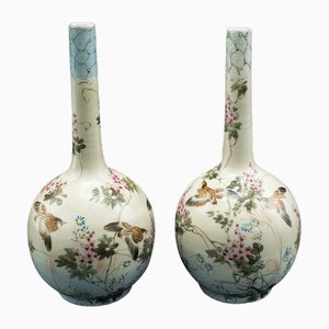 Antique Japanese Single Stem Vases in Ceramic, Set of 2
