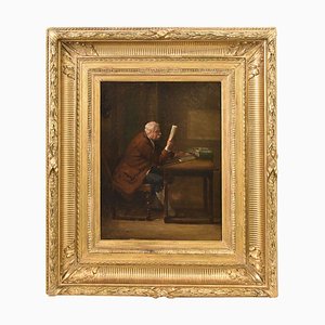 Portrait of Man Reading, 19th Century, Oil on Canvas, Framed