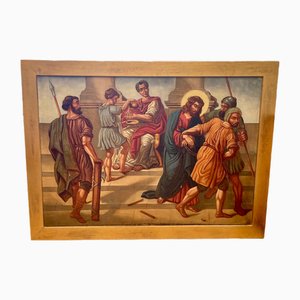 Artista de la escuela francesa, El juicio de Jesús, siglo XIX, pintura al óleo, Enmarcado