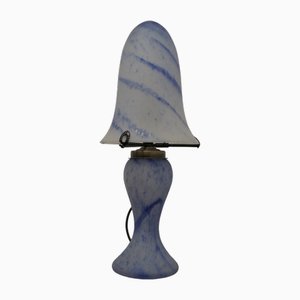 Art Deco End of Day Blue Glass Lamp and Glass Shade, 1960s
