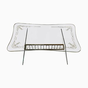 Mesa de centro italiana Mid-Century moderna de vidrio y latón, años 50