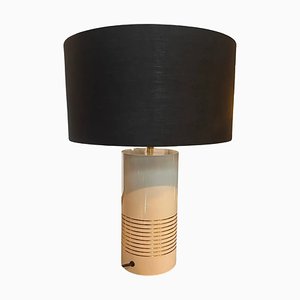 Mid-Century Italian Ivory and Gold Painted Metal Table Lamp by Tommaso Barbi, 1970s