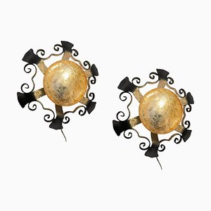 Large Wrought Iron Sconces, 1970s, Set of 2