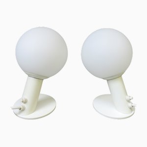 Petites Lampes de Bureau Space Age Blanches, 1970s, Set de 2