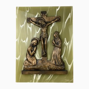 Jesus am Kreuz aus Bronze auf Acrylglas, Italien, 1970er