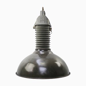 Lámpara colgante industrial holandesa vintage de esmalte negro de Philips